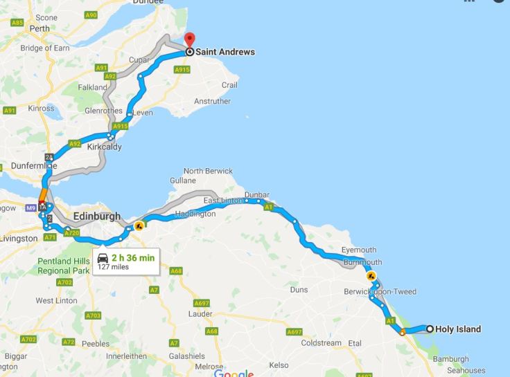 Map Holy Island to St Andrew's