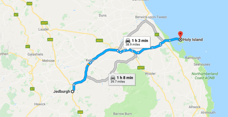Map Jd to Holy Island